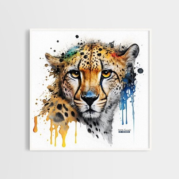 8x8 Cheetah Watercolor Oil Painting Wall Art‎ Print - Picture 6 of 6